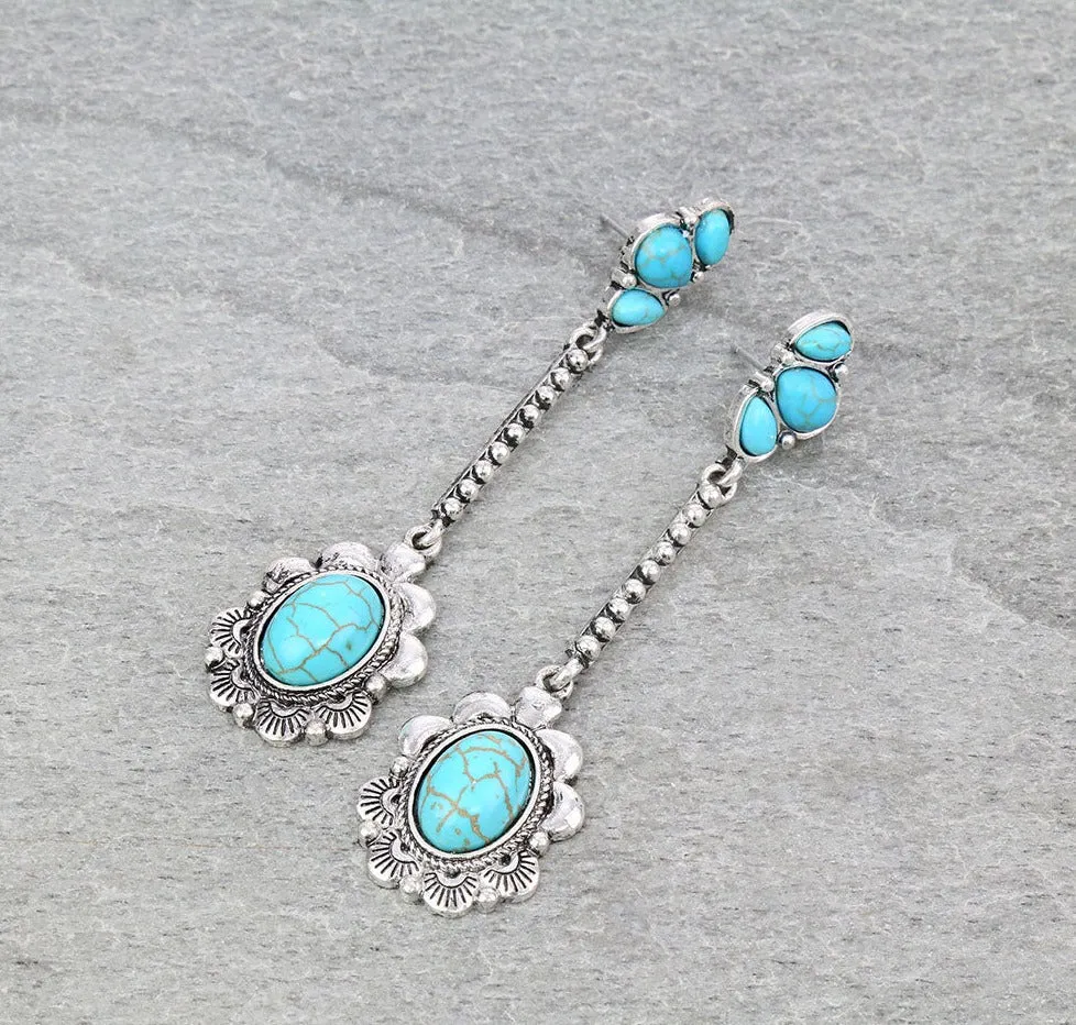 Drummond Western Bar Linked Oval Drop Earrings - Turquoise