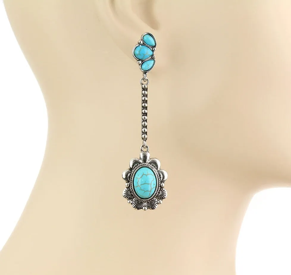 Drummond Western Bar Linked Oval Drop Earrings - Turquoise