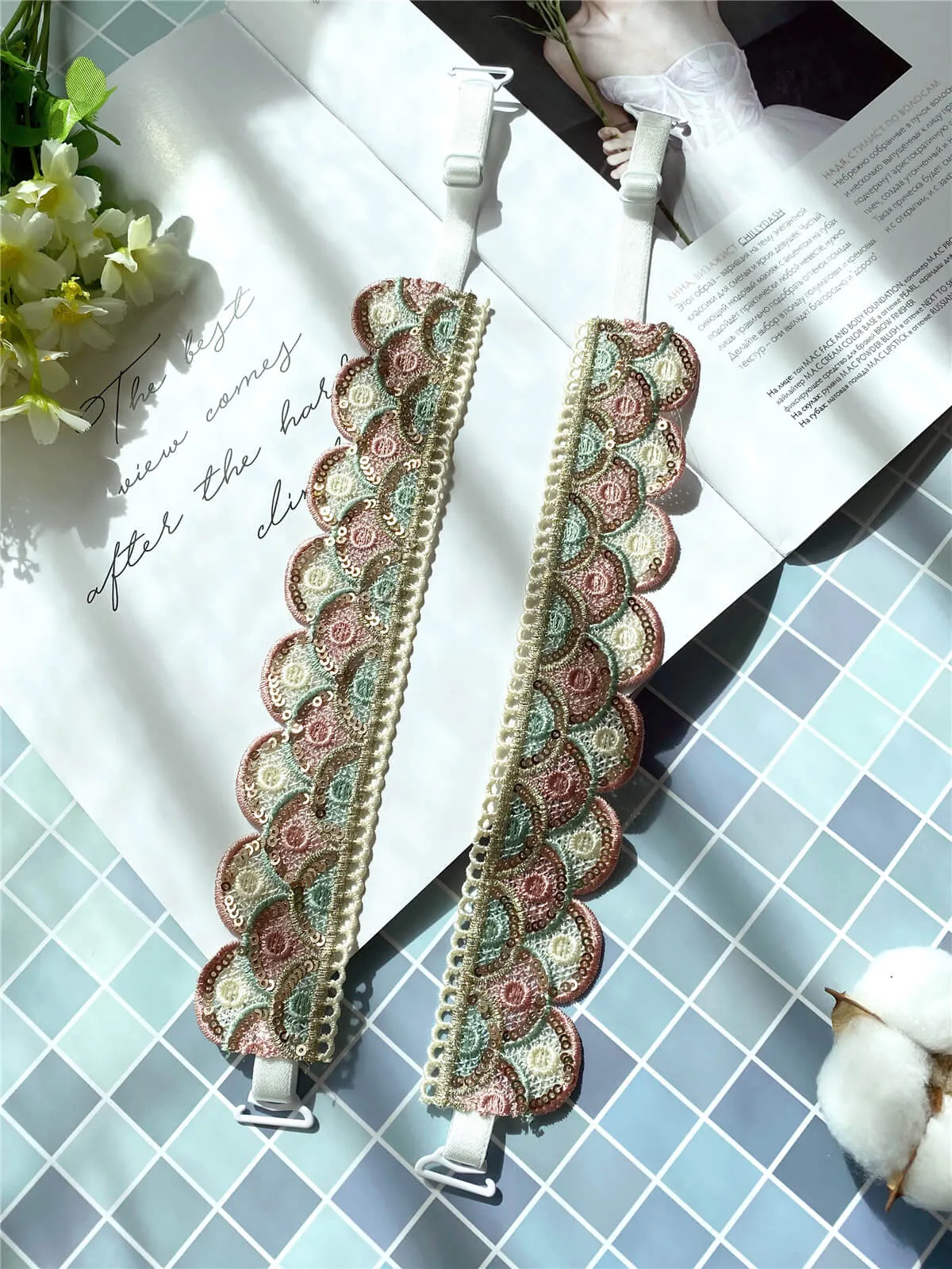 Embroidery Sequin Cloud Bra Strap