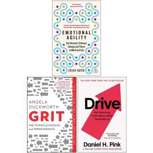Emotional Agility, Grit: The Power of Passion and Perseverance, Drive The Surprising Truth About What Motivates Us 3 Books Collection Set