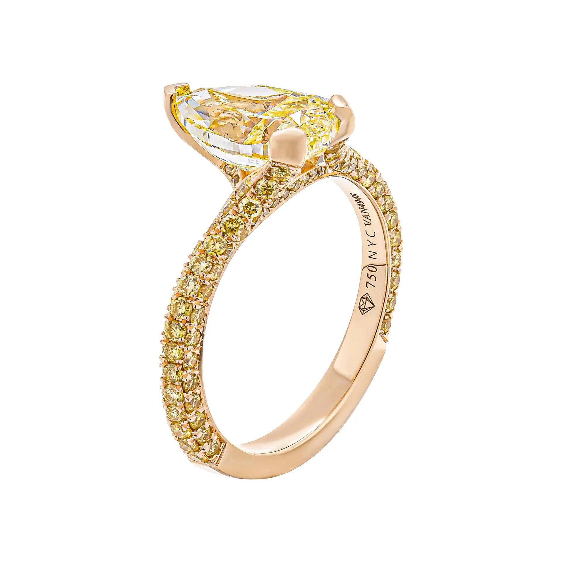 Engagement Ring with 2.01ct Fancy Yellow Pear Shape Diamond