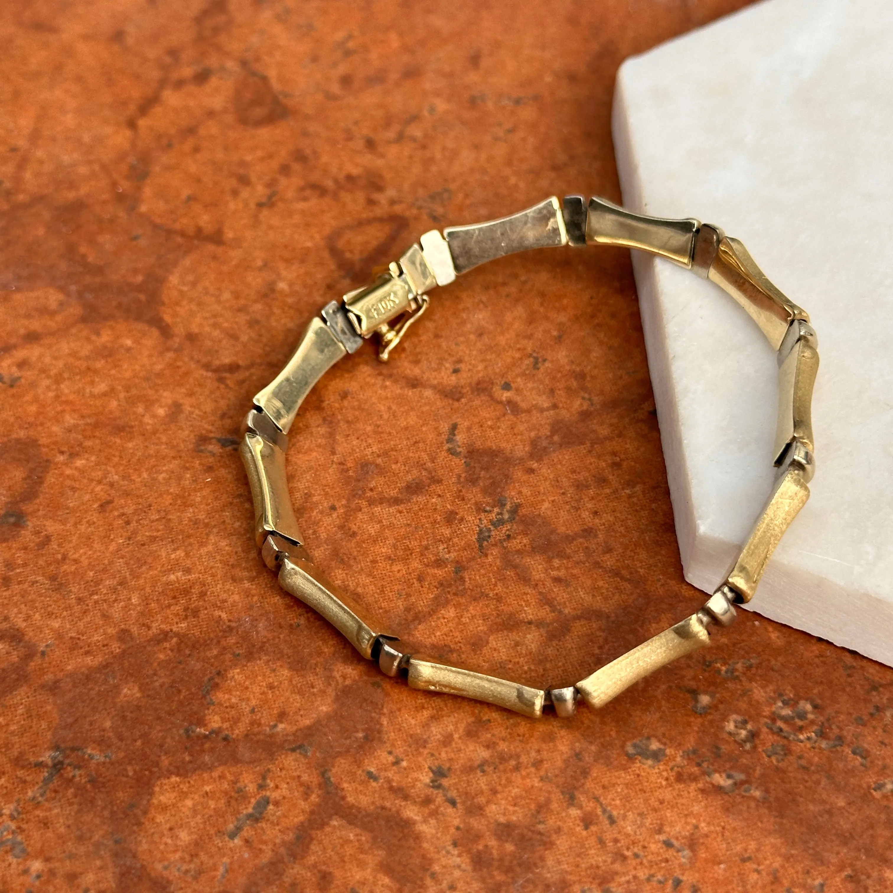 Estate 10KT Yellow Gold Matte Bamboo Links Bracelet
