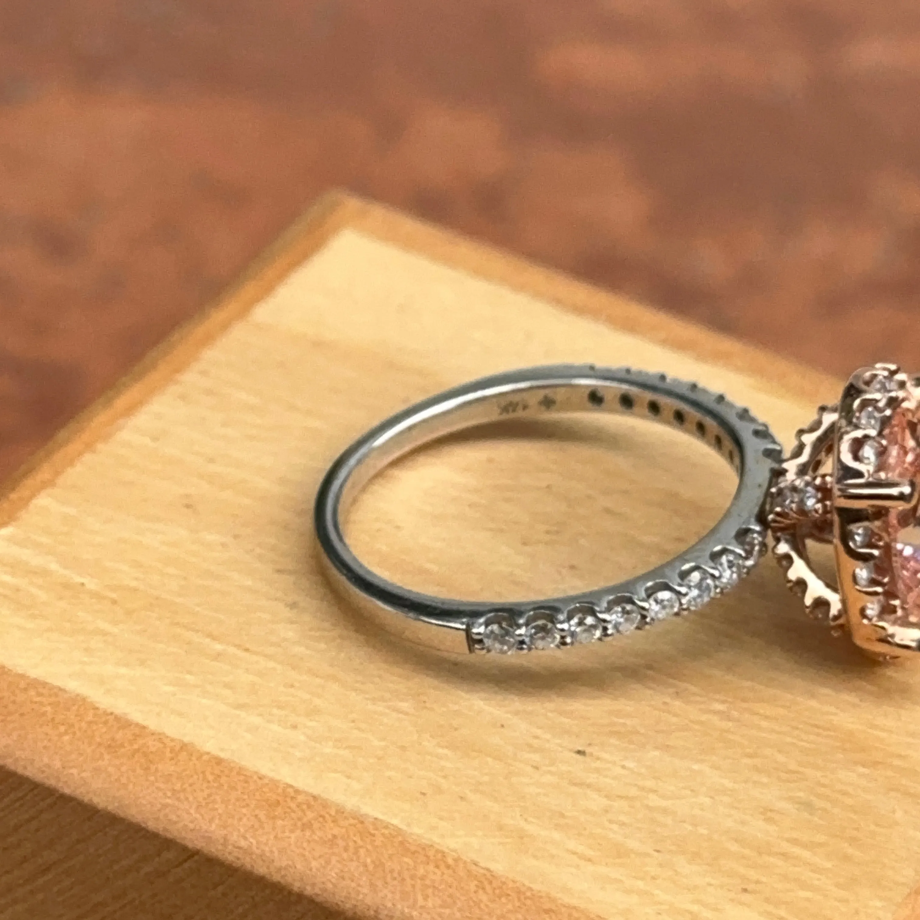 Estate 14KT Rose Gold Pink Oval 2 Carat Diamond Halo Ring
