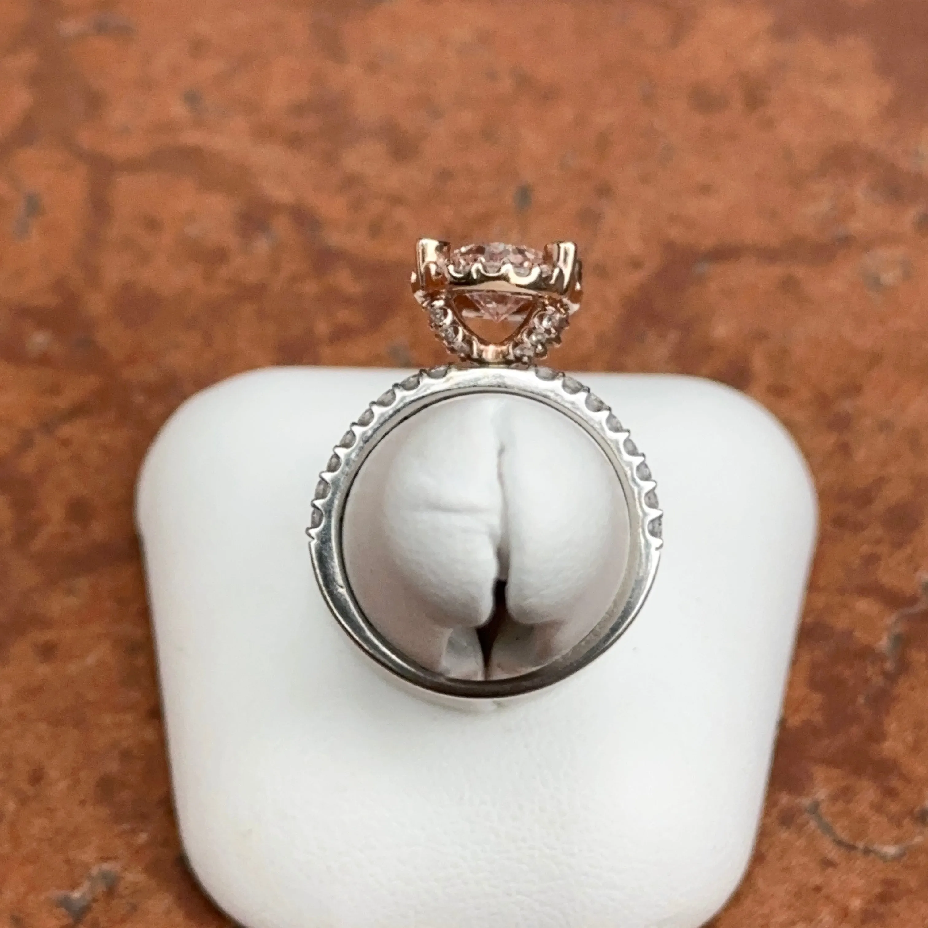 Estate 14KT Rose Gold Pink Oval 2 Carat Diamond Halo Ring