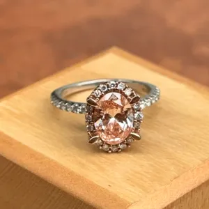 Estate 14KT Rose Gold Pink Oval 2 Carat Diamond Halo Ring