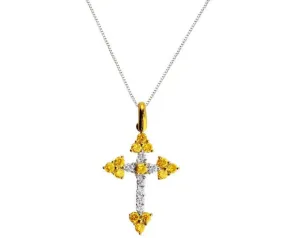 Estate 18k White Yellow Gold Vivid Fancy Yellow Diamond Cross Pendant