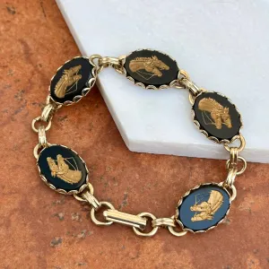 Estate Onyx Yellow Gold-Tone Horse Head Bracelet