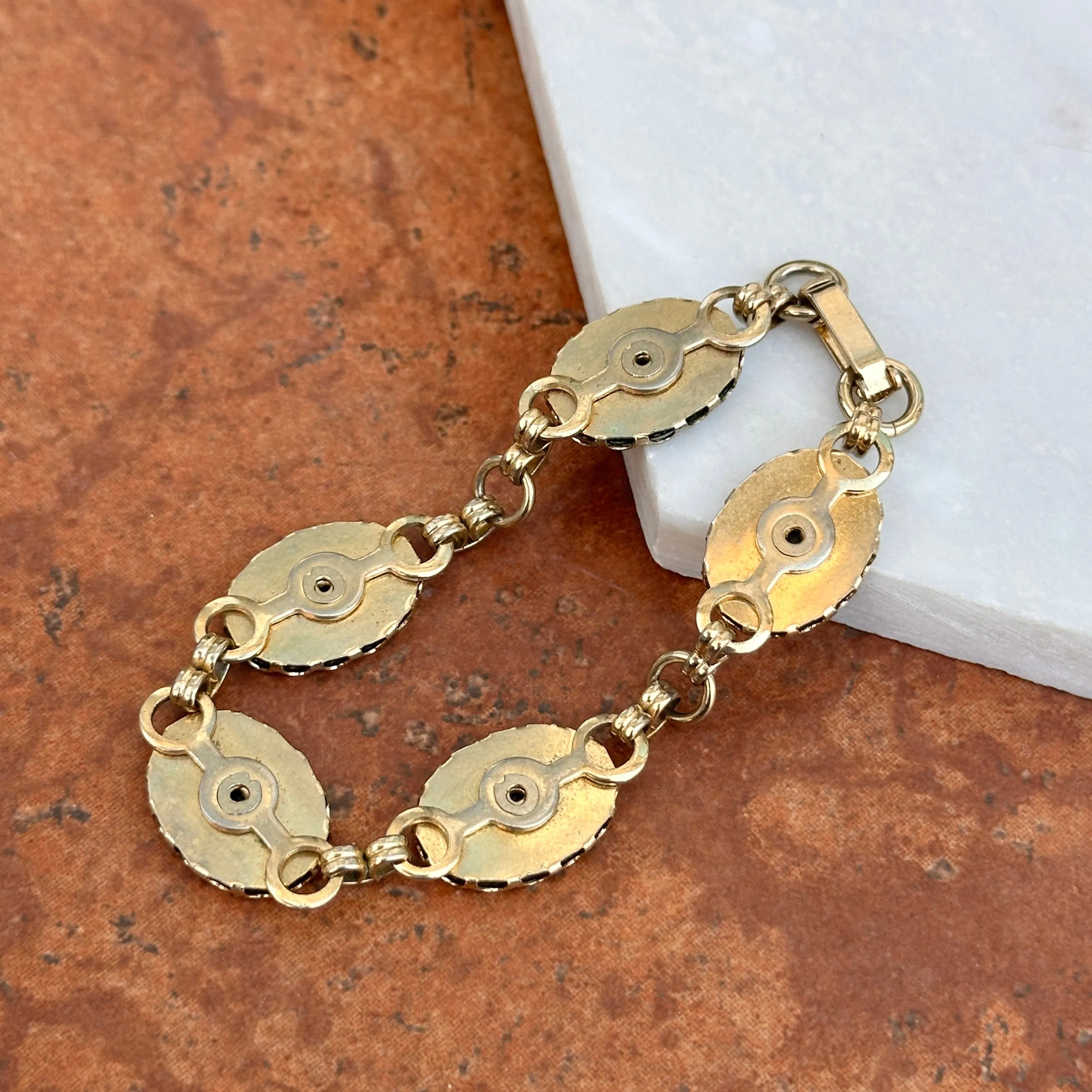 Estate Onyx Yellow Gold-Tone Horse Head Bracelet