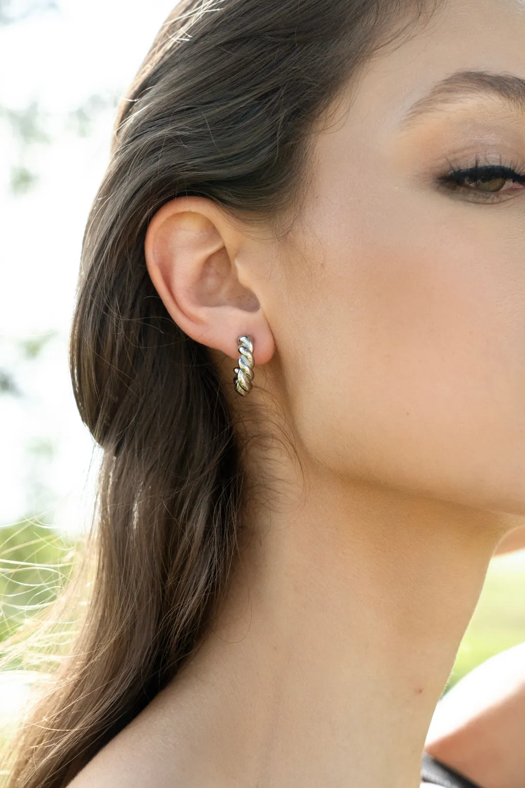Evelyn Silver Croissant Hoops