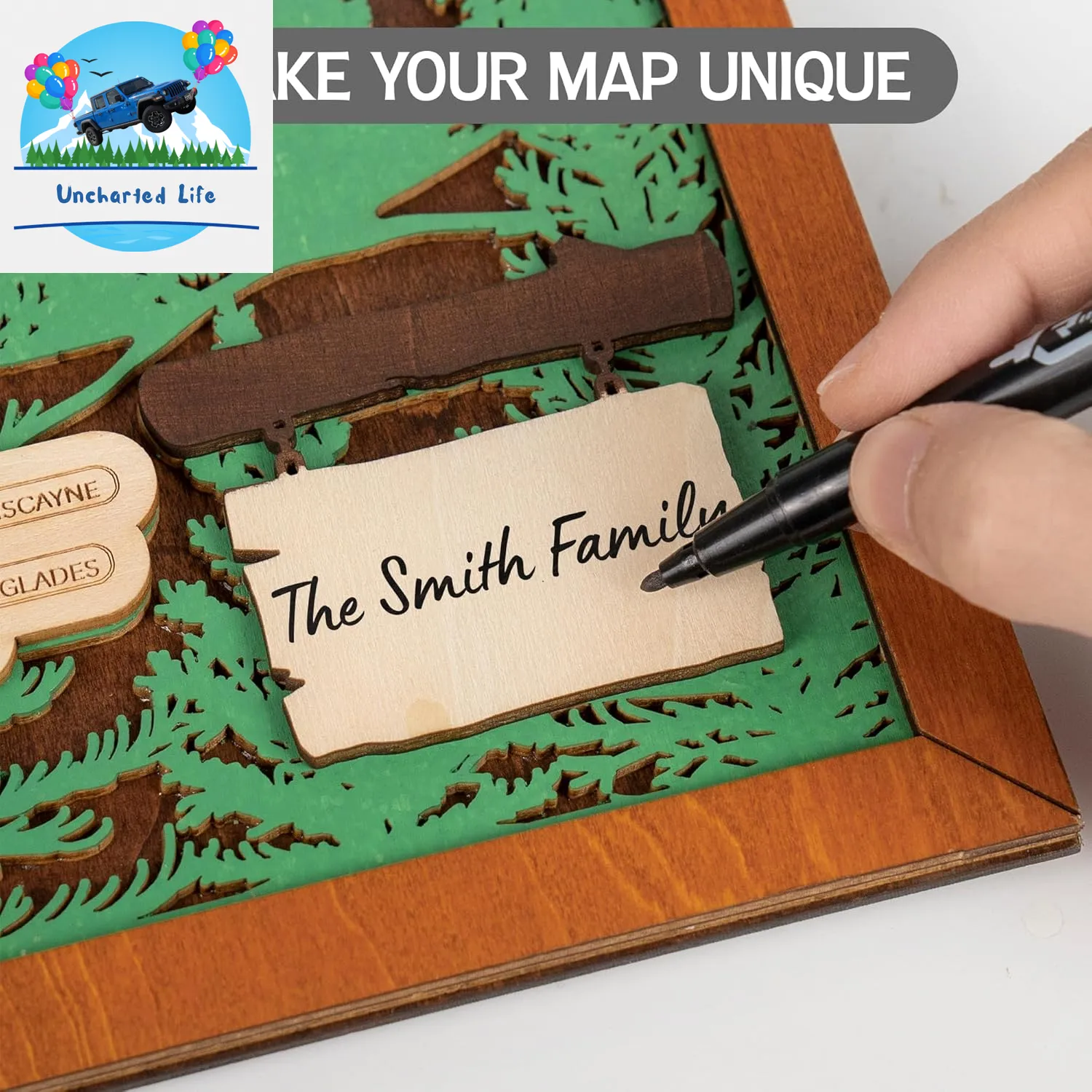 Explore & Display: Wooden US National Parks Map with Pine Tree Pins