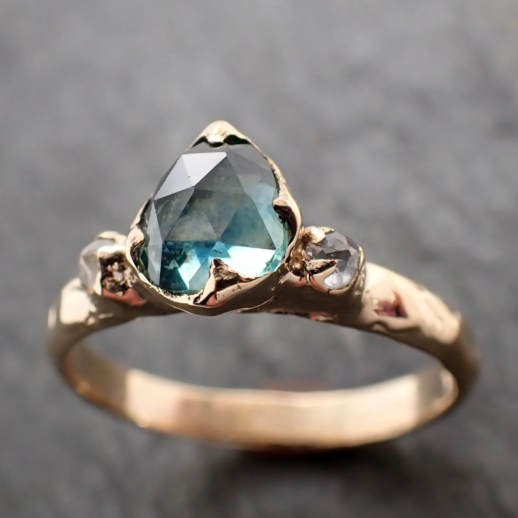 fancy cut blue green montana sapphire and fancy cut diamonds 18k yellow gold engagement wedding ring gemstone ring multi stone ring 2908 Alternative Engagement