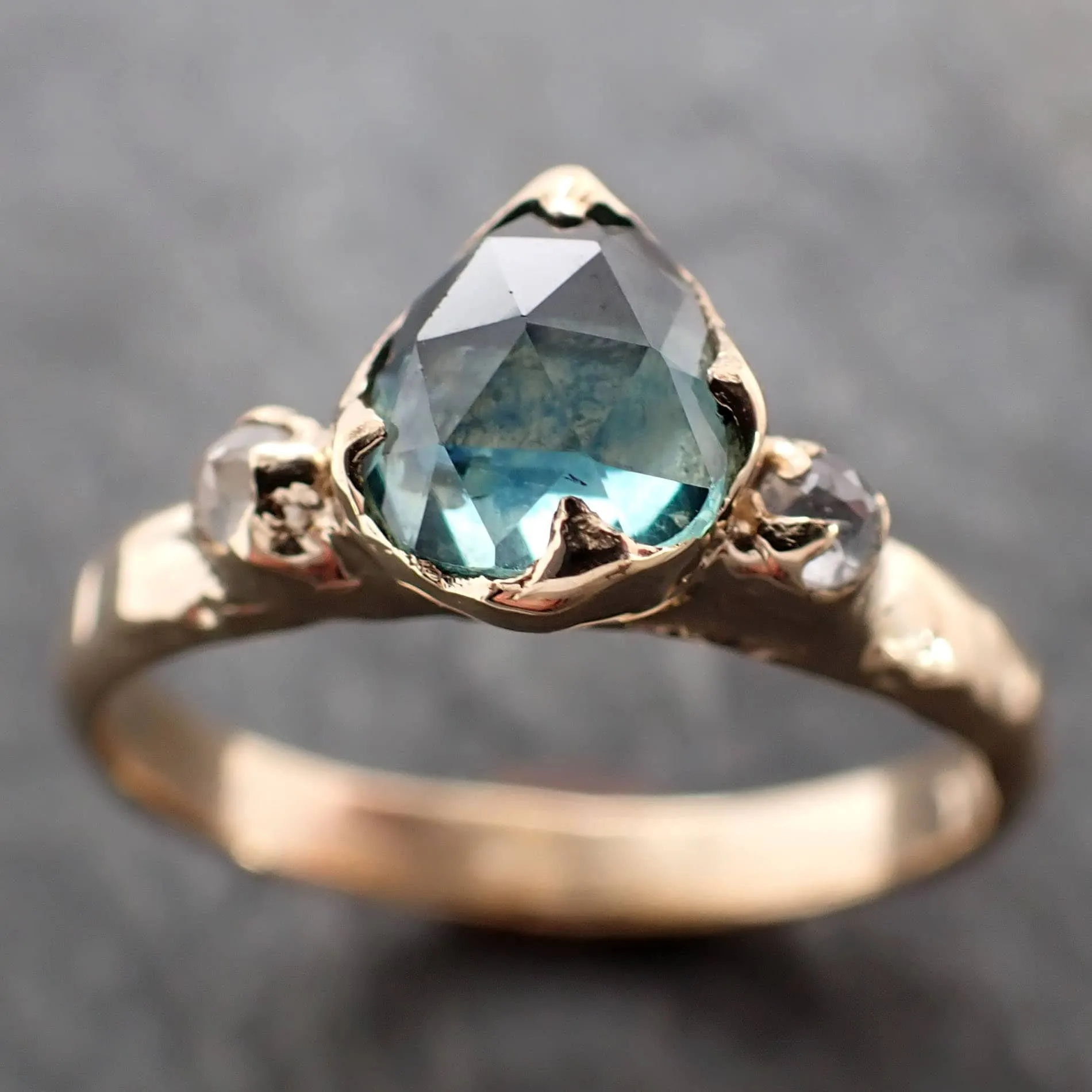 fancy cut blue green montana sapphire and fancy cut diamonds 18k yellow gold engagement wedding ring gemstone ring multi stone ring 2908 Alternative Engagement