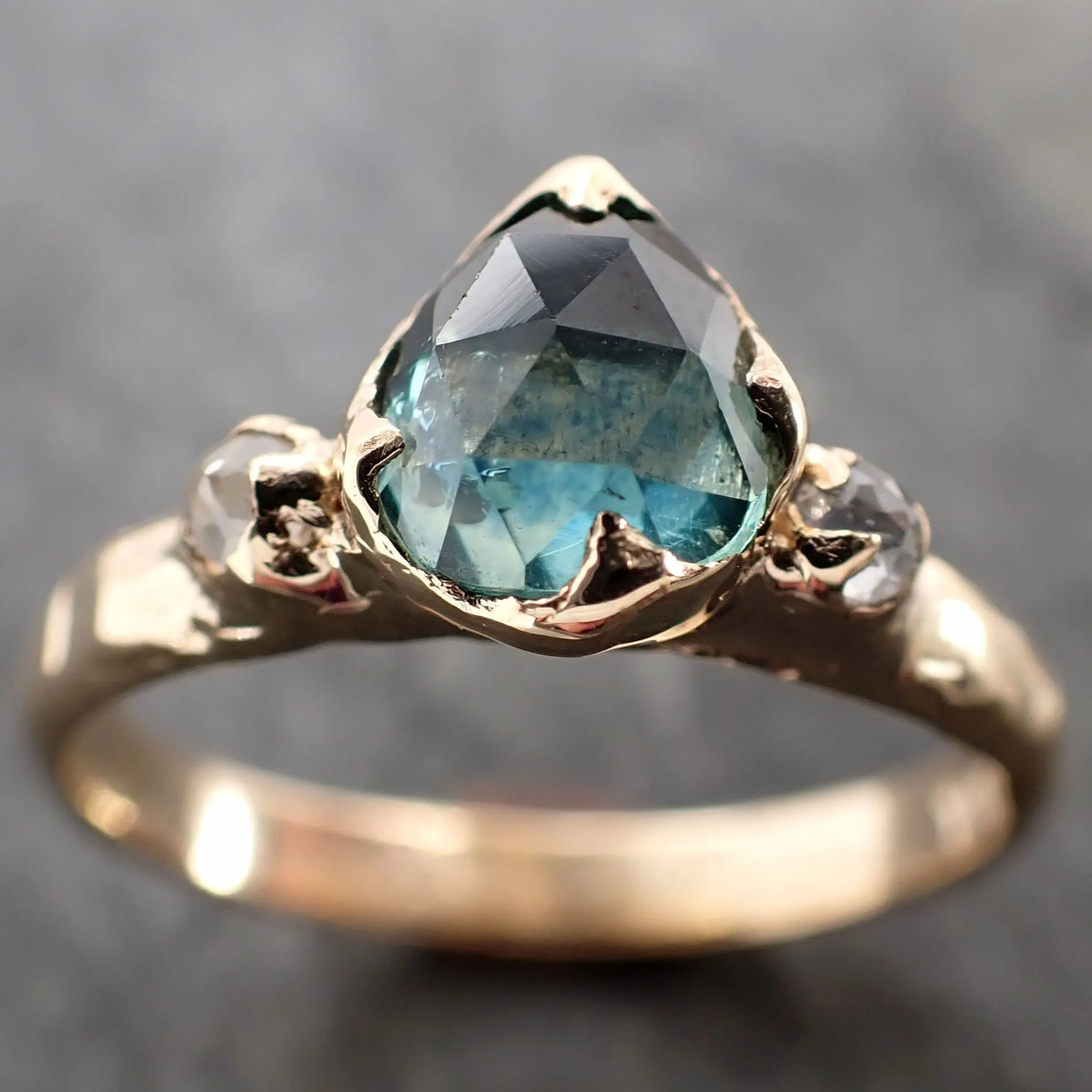 fancy cut blue green montana sapphire and fancy cut diamonds 18k yellow gold engagement wedding ring gemstone ring multi stone ring 2908 Alternative Engagement