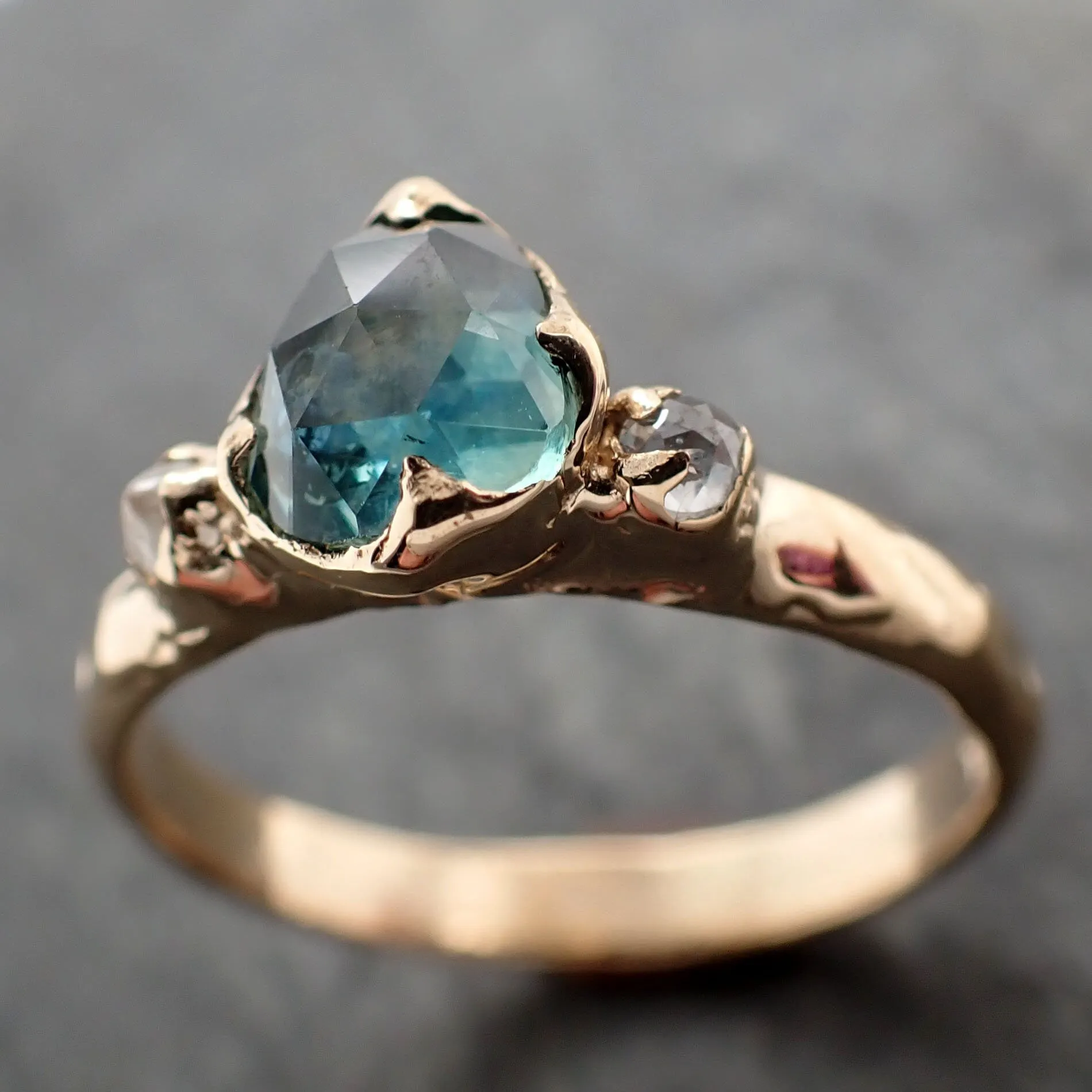 fancy cut blue green montana sapphire and fancy cut diamonds 18k yellow gold engagement wedding ring gemstone ring multi stone ring 2908 Alternative Engagement