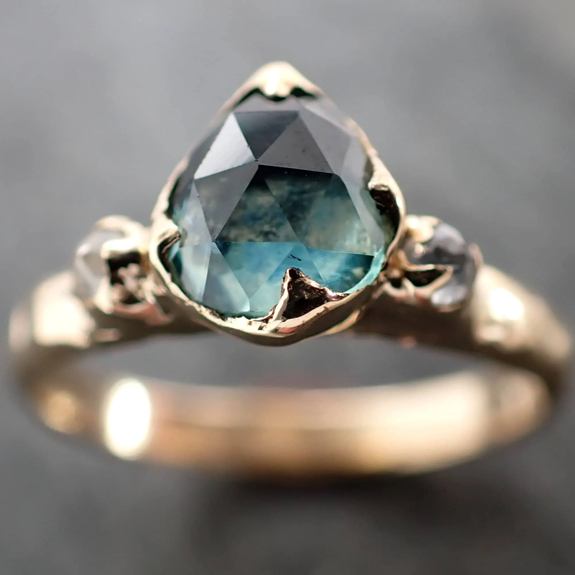 fancy cut blue green montana sapphire and fancy cut diamonds 18k yellow gold engagement wedding ring gemstone ring multi stone ring 2908 Alternative Engagement