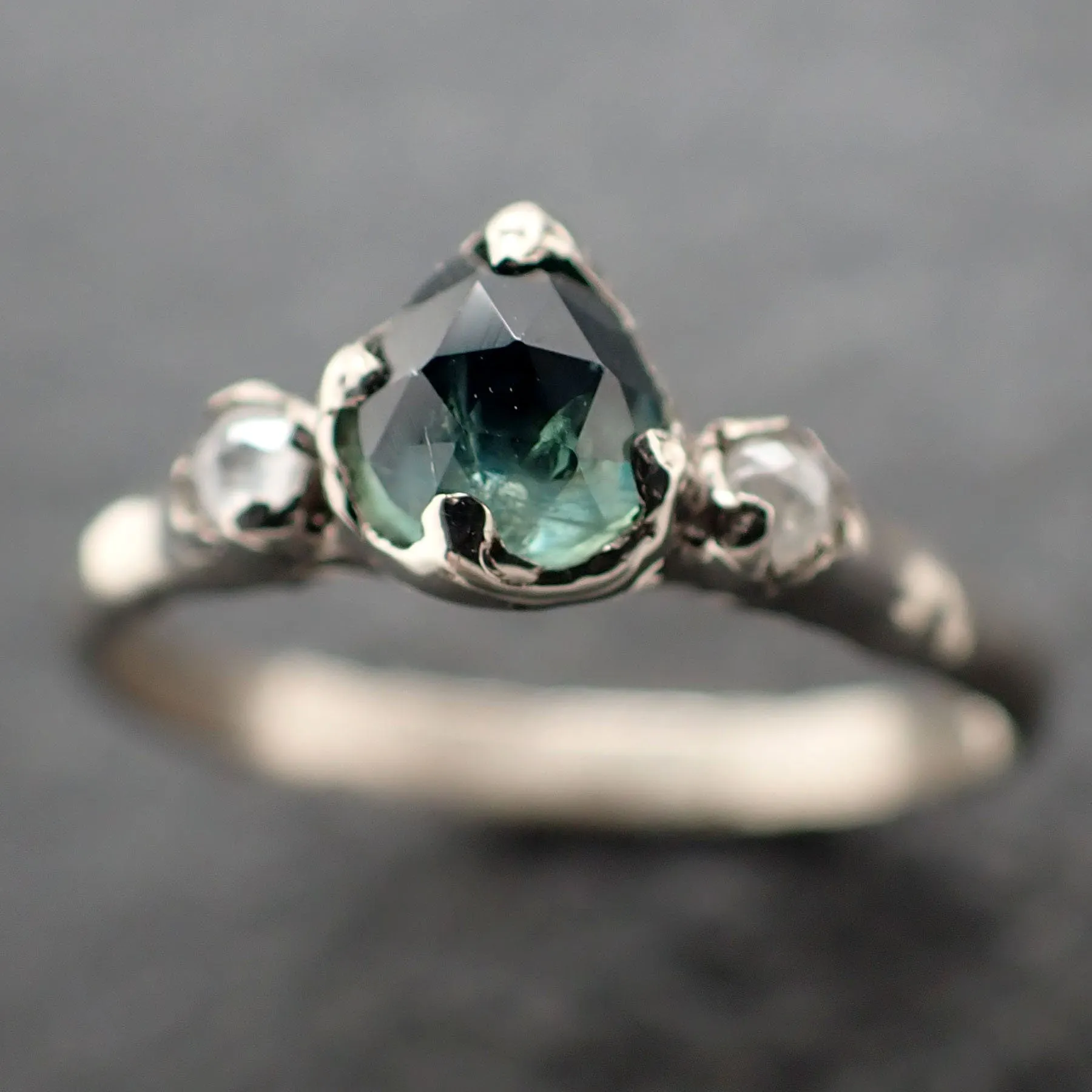 fancy cut blue green montana sapphire and fancy diamonds 14k white gold engagement wedding ring gemstone ring multi stone ring 3172 Alternative Engagement