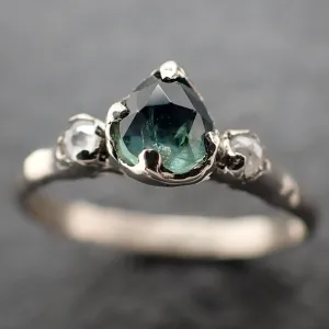 fancy cut blue green montana sapphire and fancy diamonds 14k white gold engagement wedding ring gemstone ring multi stone ring 3172 Alternative Engagement