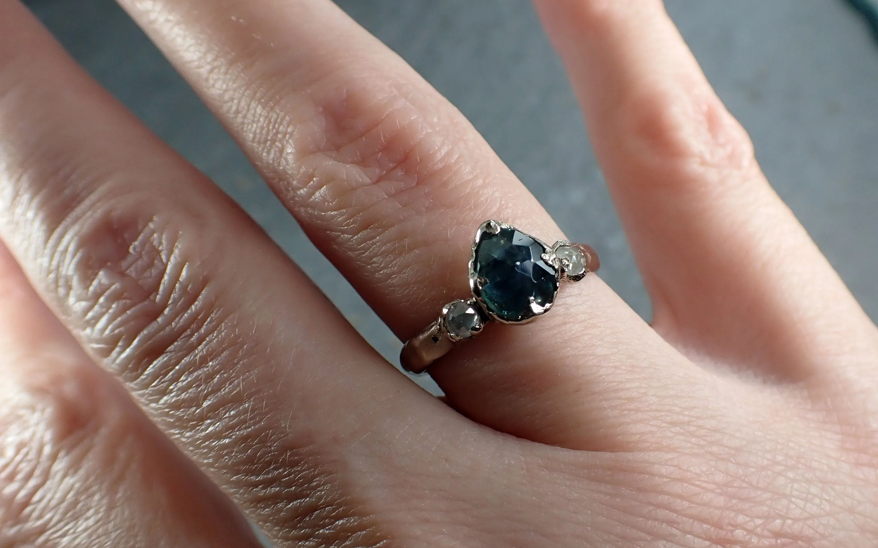 Fancy cut blue Montana Sapphire and fancy Diamonds 14k White Gold Engagement Wedding Ring Gemstone Ring Multi stone Ring 3167