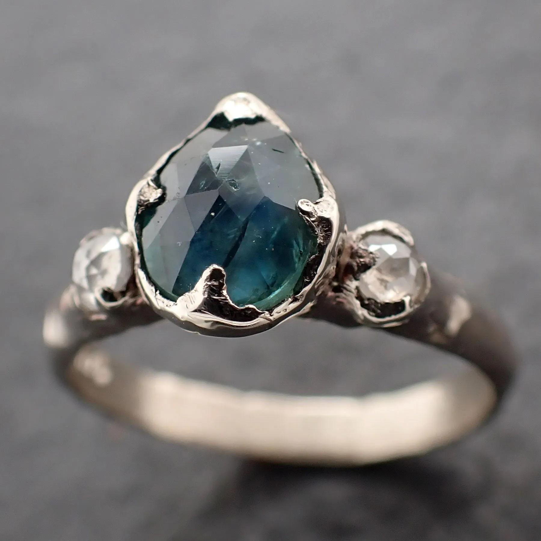 Fancy cut blue Montana Sapphire and fancy Diamonds 14k White Gold Engagement Wedding Ring Gemstone Ring Multi stone Ring 3167