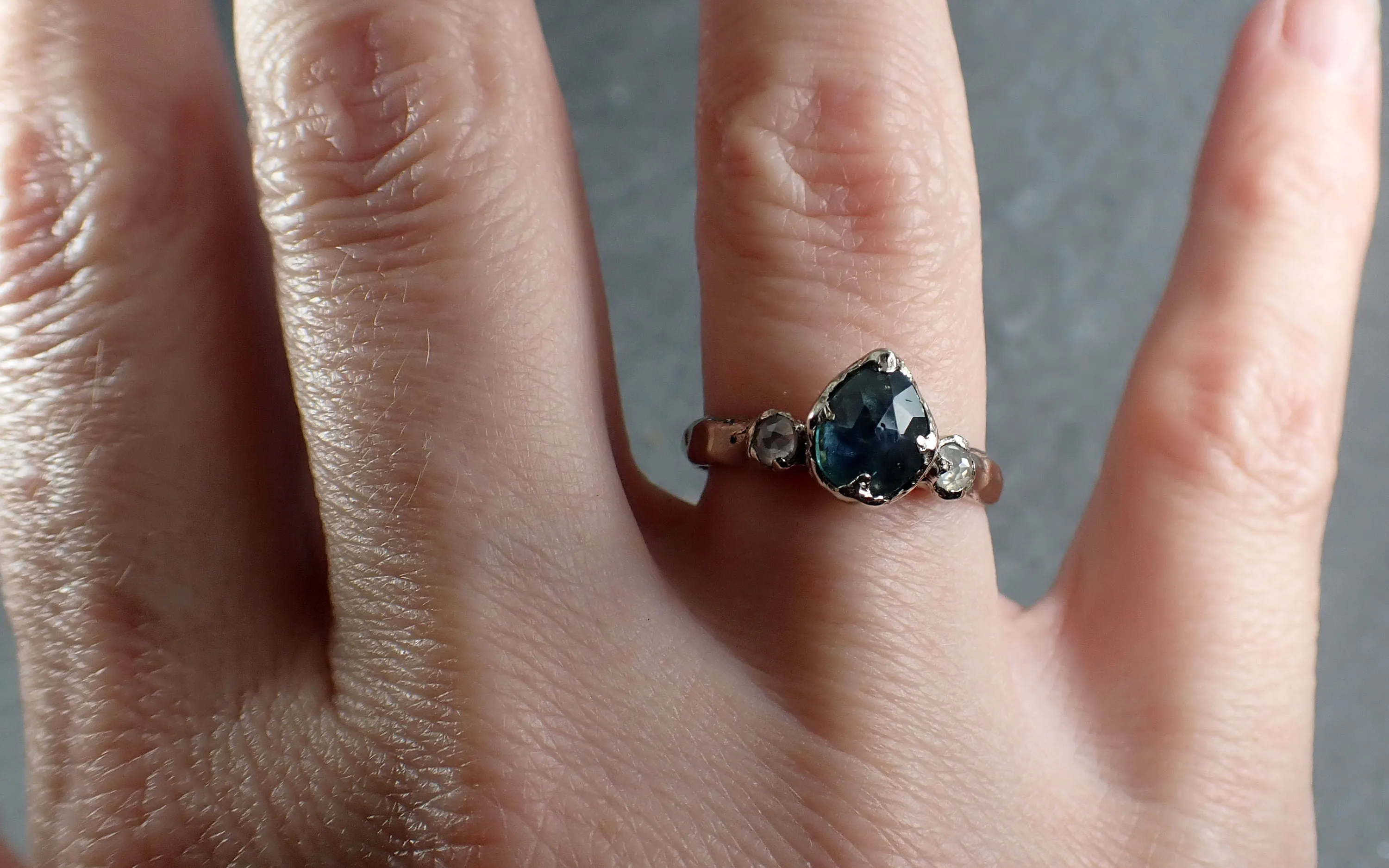 Fancy cut blue Montana Sapphire and fancy Diamonds 14k White Gold Engagement Wedding Ring Gemstone Ring Multi stone Ring 3167