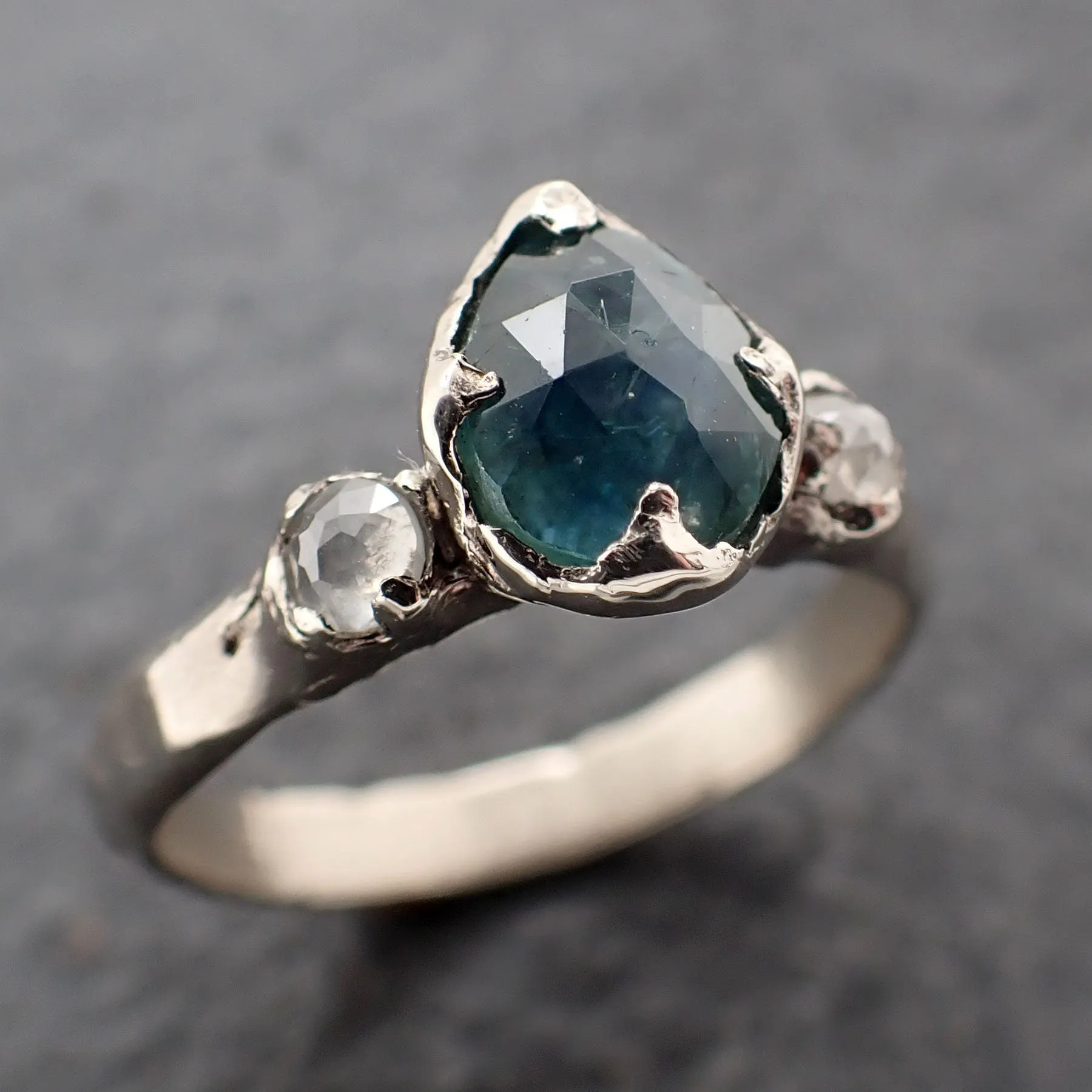 Fancy cut blue Montana Sapphire and fancy Diamonds 14k White Gold Engagement Wedding Ring Gemstone Ring Multi stone Ring 3167