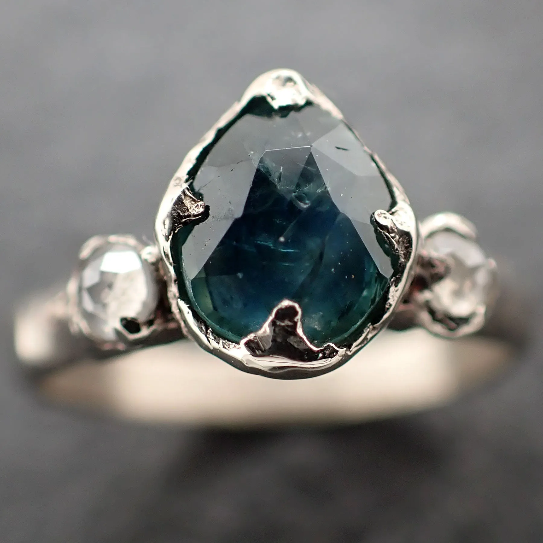 Fancy cut blue Montana Sapphire and fancy Diamonds 14k White Gold Engagement Wedding Ring Gemstone Ring Multi stone Ring 3167