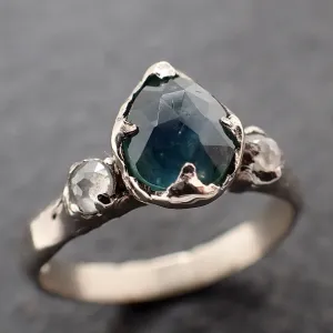 Fancy cut blue Montana Sapphire and fancy Diamonds 14k White Gold Engagement Wedding Ring Gemstone Ring Multi stone Ring 3167