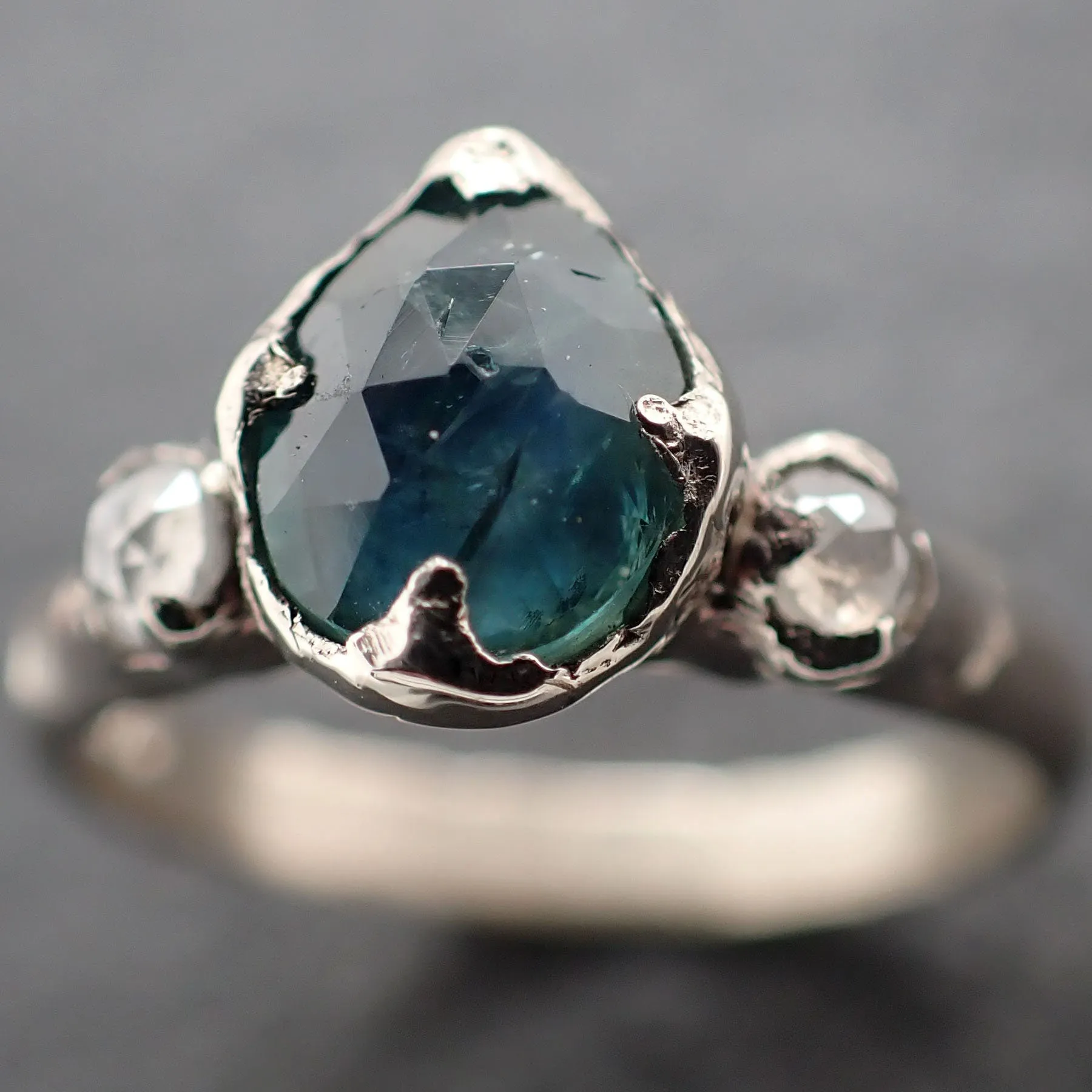 Fancy cut blue Montana Sapphire and fancy Diamonds 14k White Gold Engagement Wedding Ring Gemstone Ring Multi stone Ring 3167