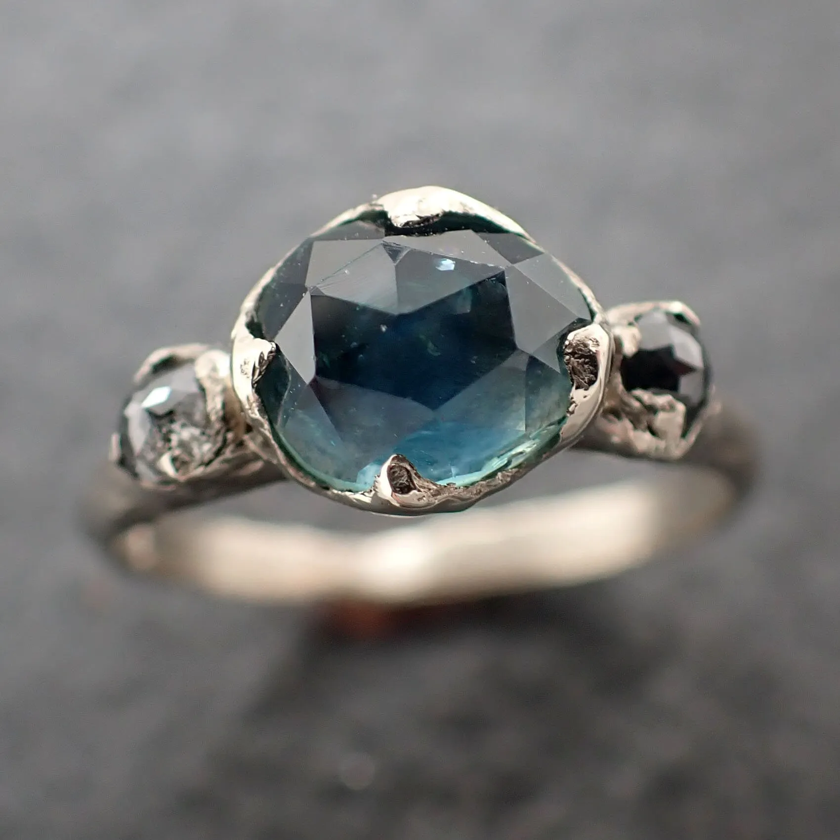 Fancy cut  blue Montana Sapphire and fancy Diamonds 18k White Gold Engagement Wedding Ring Gemstone Ring Multi stone Ring 3163