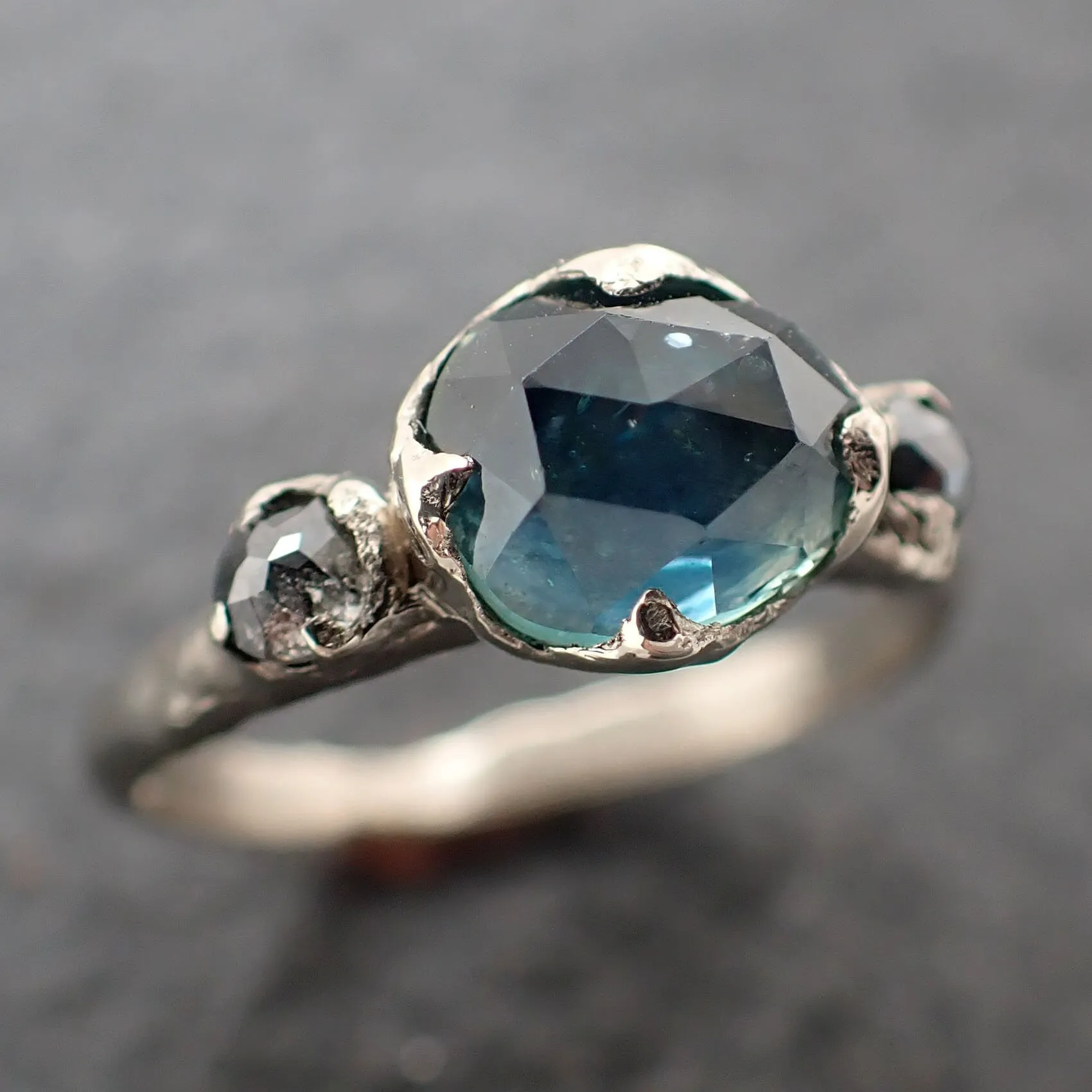 Fancy cut  blue Montana Sapphire and fancy Diamonds 18k White Gold Engagement Wedding Ring Gemstone Ring Multi stone Ring 3163