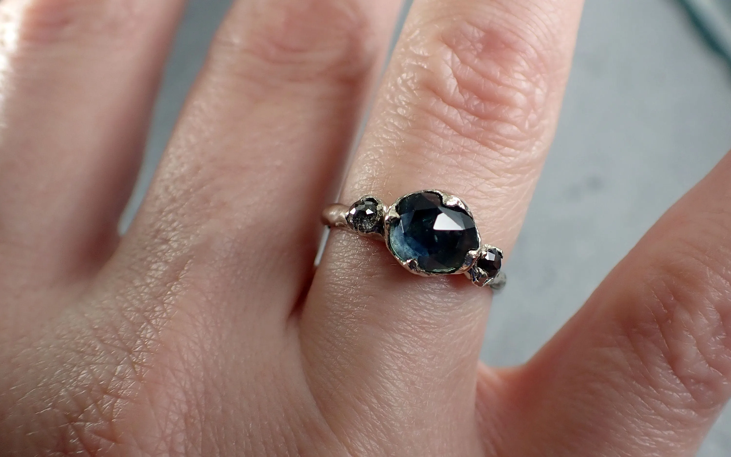 Fancy cut  blue Montana Sapphire and fancy Diamonds 18k White Gold Engagement Wedding Ring Gemstone Ring Multi stone Ring 3163