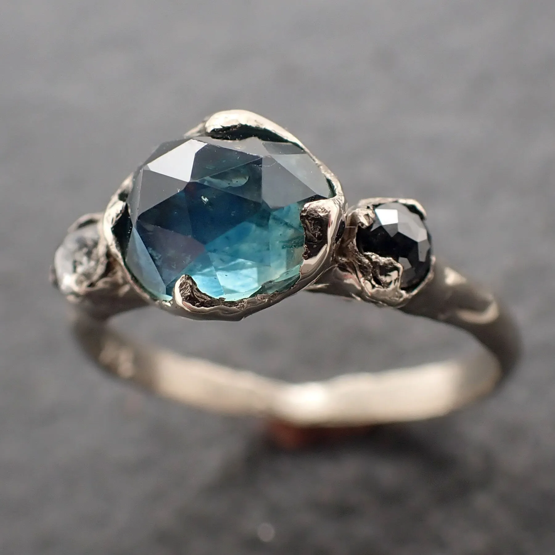 Fancy cut  blue Montana Sapphire and fancy Diamonds 18k White Gold Engagement Wedding Ring Gemstone Ring Multi stone Ring 3163