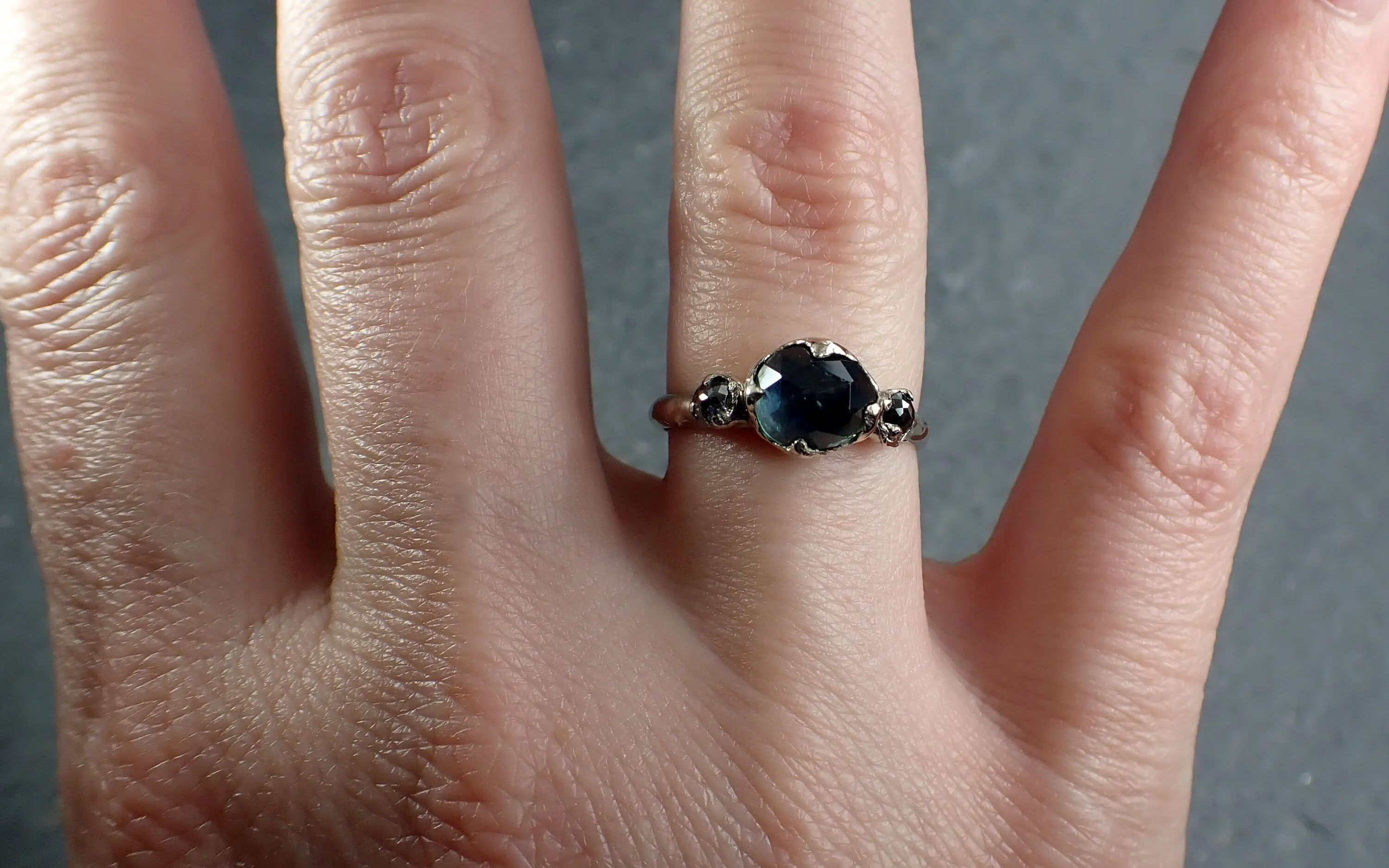Fancy cut  blue Montana Sapphire and fancy Diamonds 18k White Gold Engagement Wedding Ring Gemstone Ring Multi stone Ring 3163