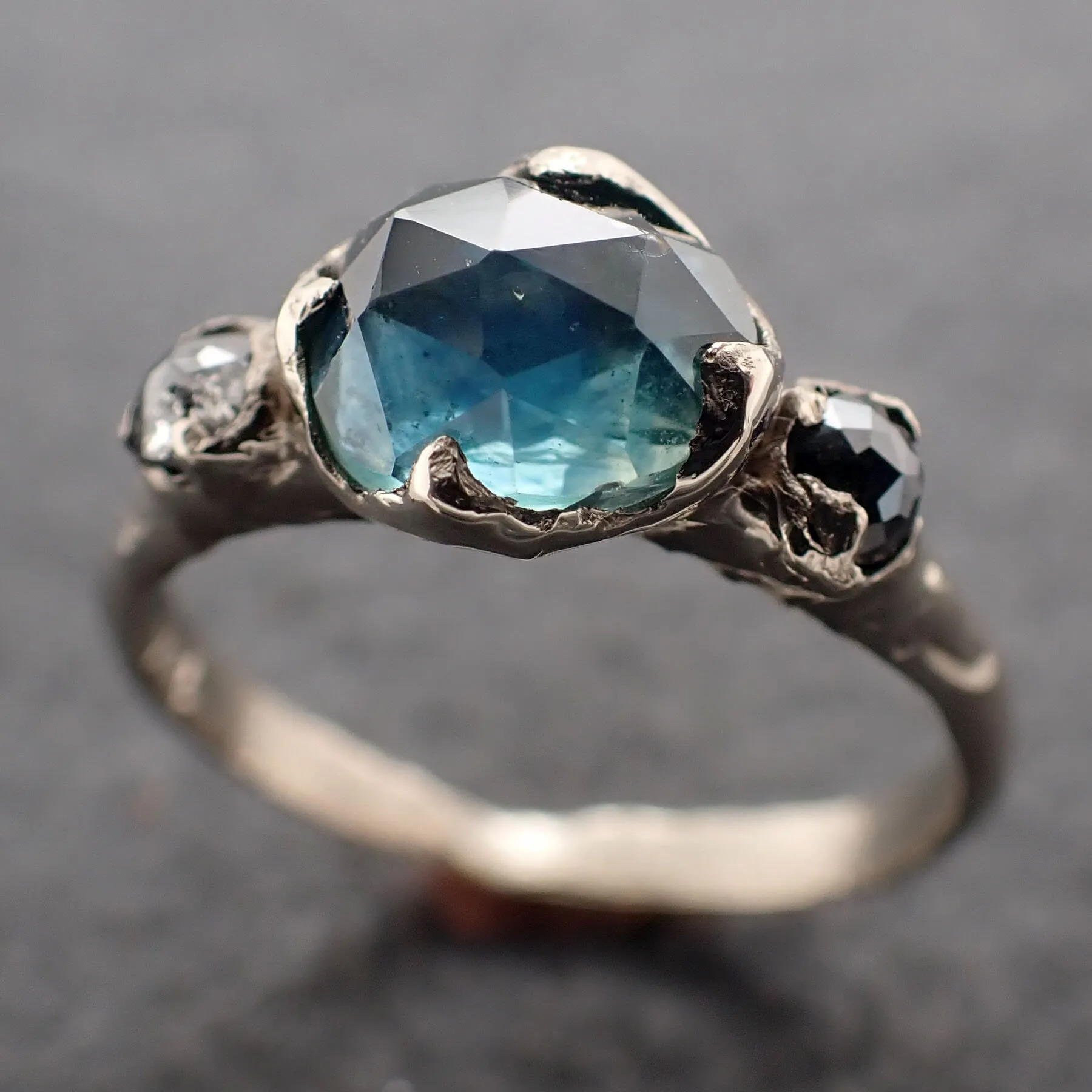 Fancy cut  blue Montana Sapphire and fancy Diamonds 18k White Gold Engagement Wedding Ring Gemstone Ring Multi stone Ring 3163