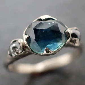 Fancy cut  blue Montana Sapphire and fancy Diamonds 18k White Gold Engagement Wedding Ring Gemstone Ring Multi stone Ring 3163
