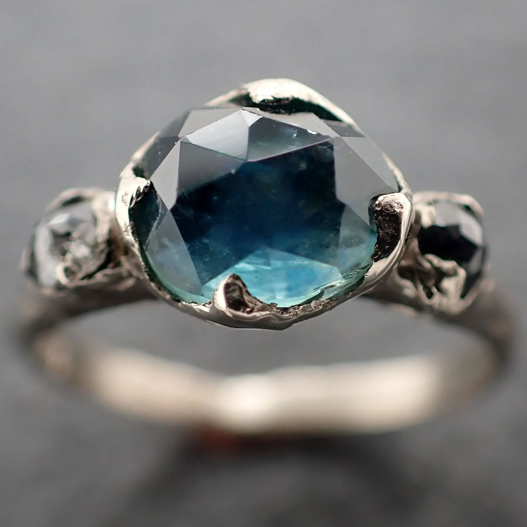 Fancy cut  blue Montana Sapphire and fancy Diamonds 18k White Gold Engagement Wedding Ring Gemstone Ring Multi stone Ring 3163