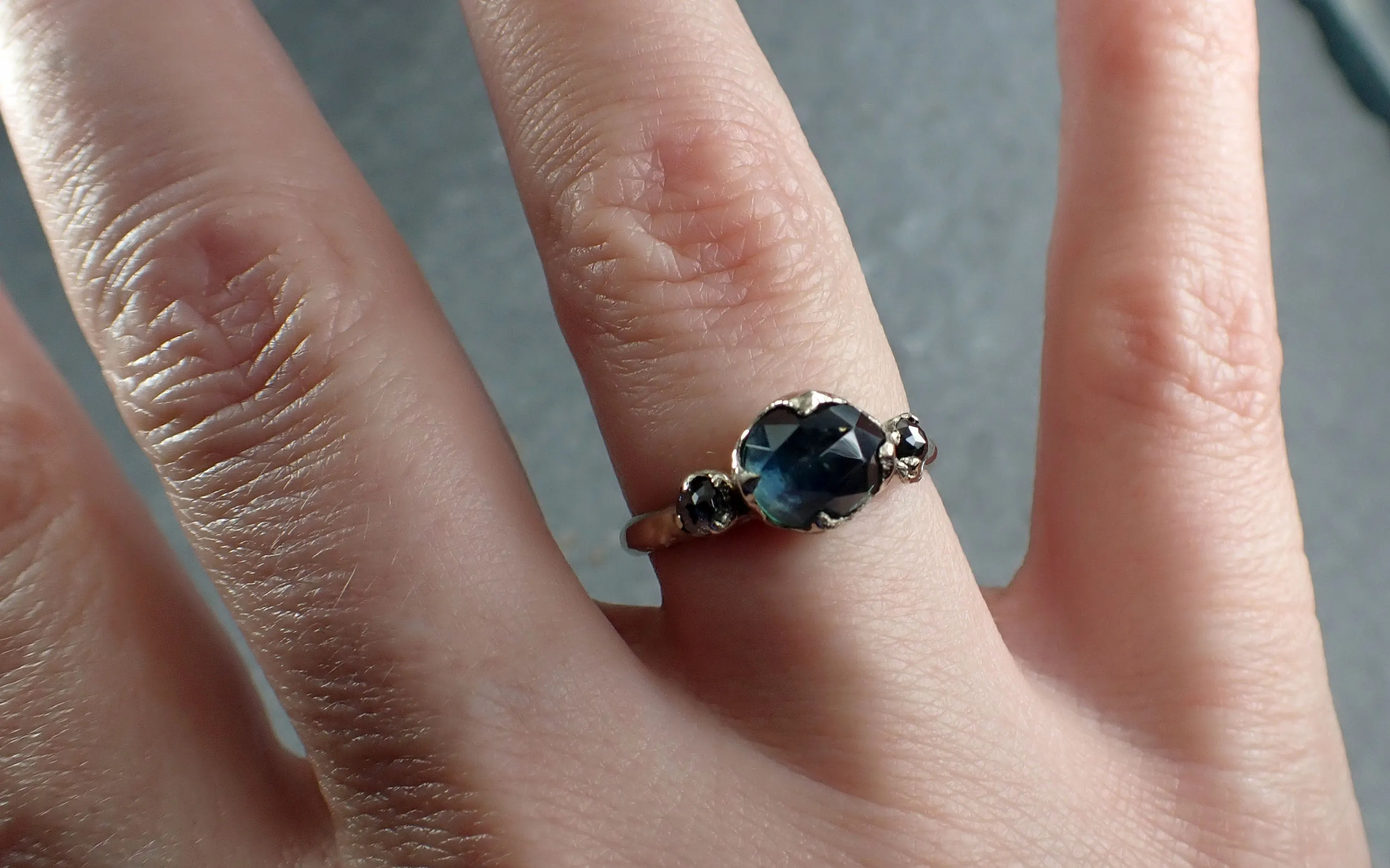 Fancy cut  blue Montana Sapphire and fancy Diamonds 18k White Gold Engagement Wedding Ring Gemstone Ring Multi stone Ring 3163