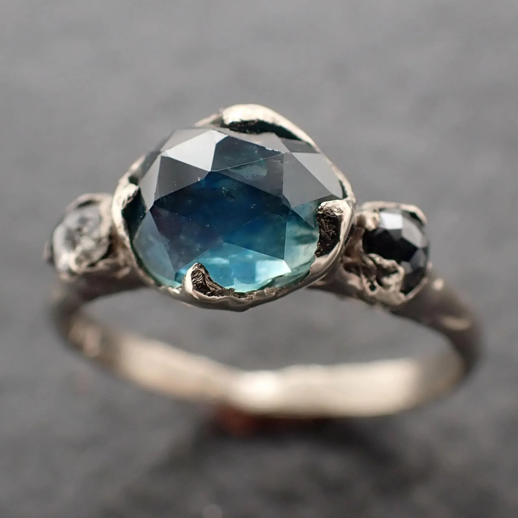 Fancy cut  blue Montana Sapphire and fancy Diamonds 18k White Gold Engagement Wedding Ring Gemstone Ring Multi stone Ring 3163