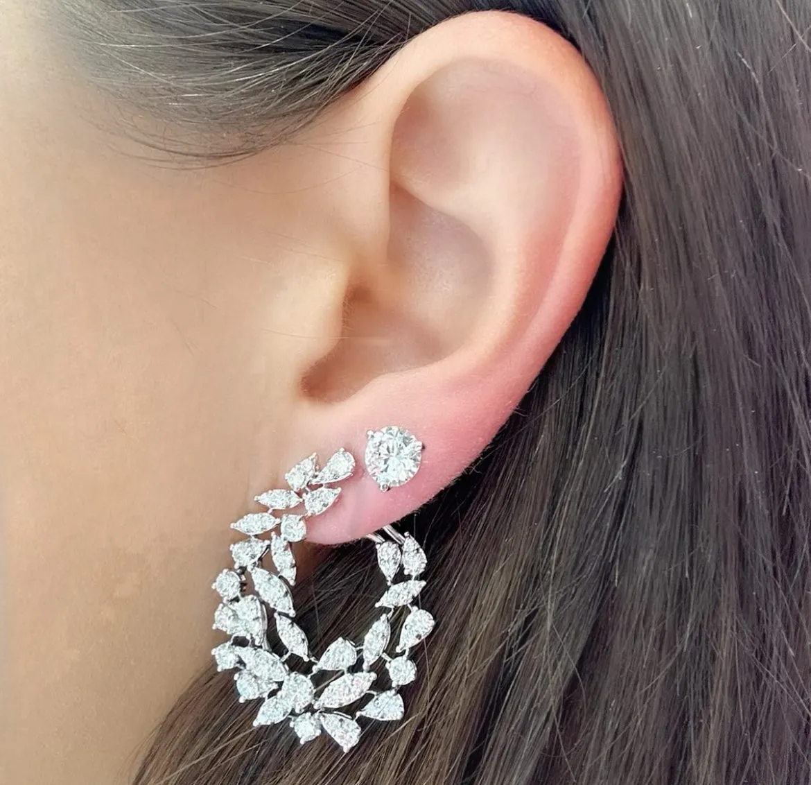 Fancy Cut Front Facing Diamond Earrings