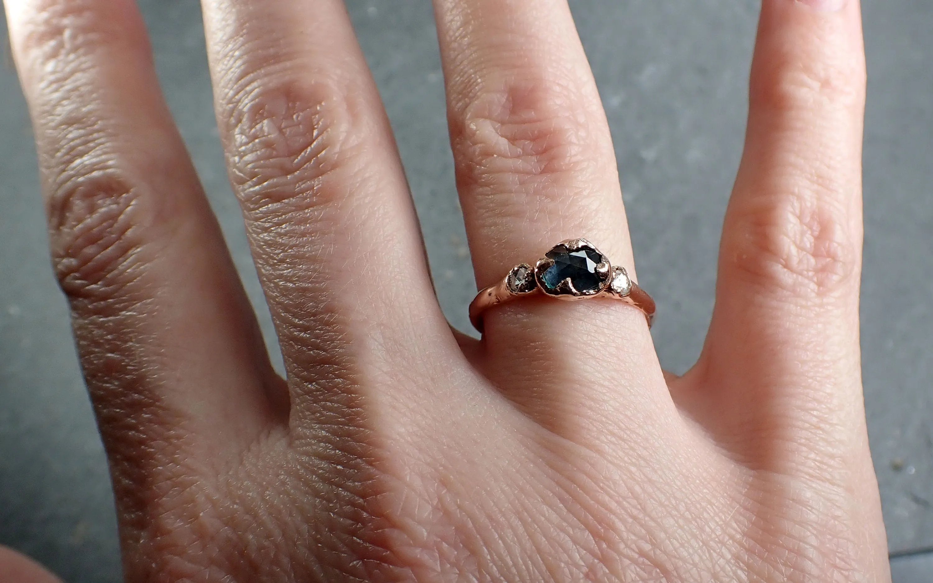 Fancy cut Montana blue Sapphire Rose gold Multi stone Ring Gold Gemstone Engagement Ring 3182