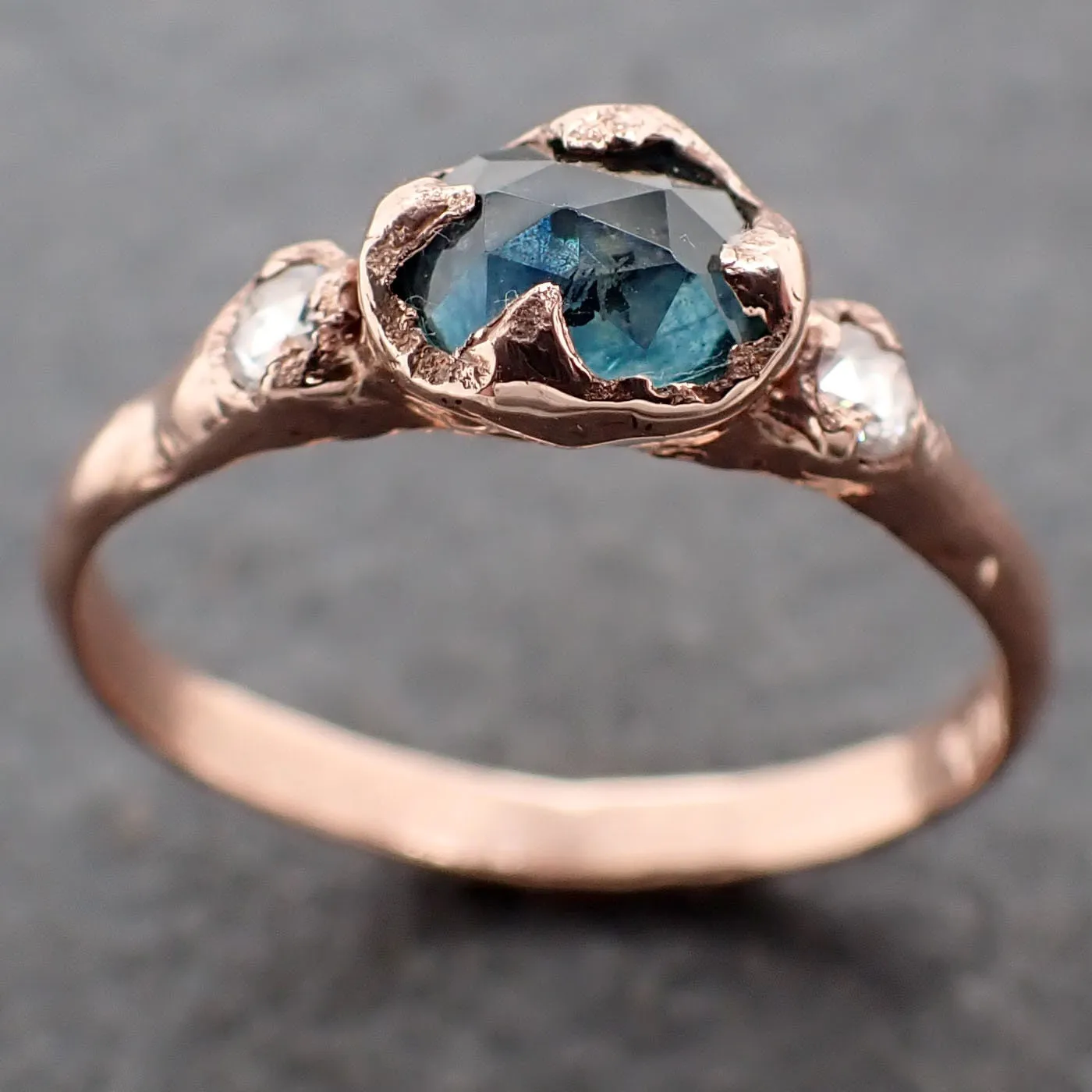 Fancy cut Montana blue Sapphire Rose gold Multi stone Ring Gold Gemstone Engagement Ring 3182
