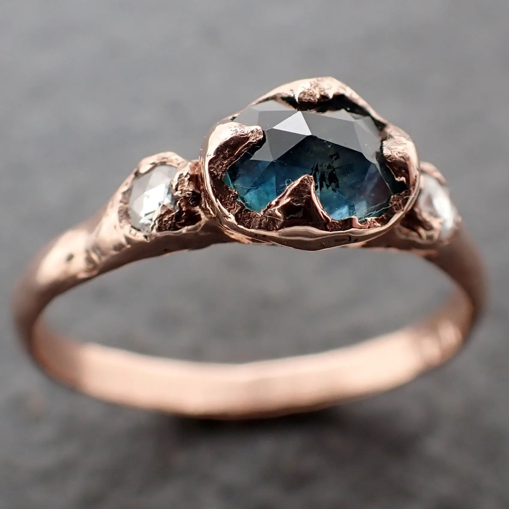 Fancy cut Montana blue Sapphire Rose gold Multi stone Ring Gold Gemstone Engagement Ring 3182