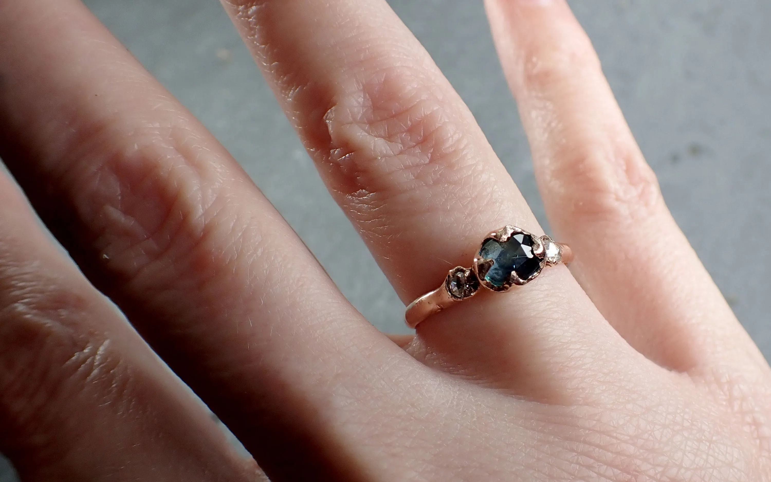 Fancy cut Montana blue Sapphire Rose gold Multi stone Ring Gold Gemstone Engagement Ring 3182