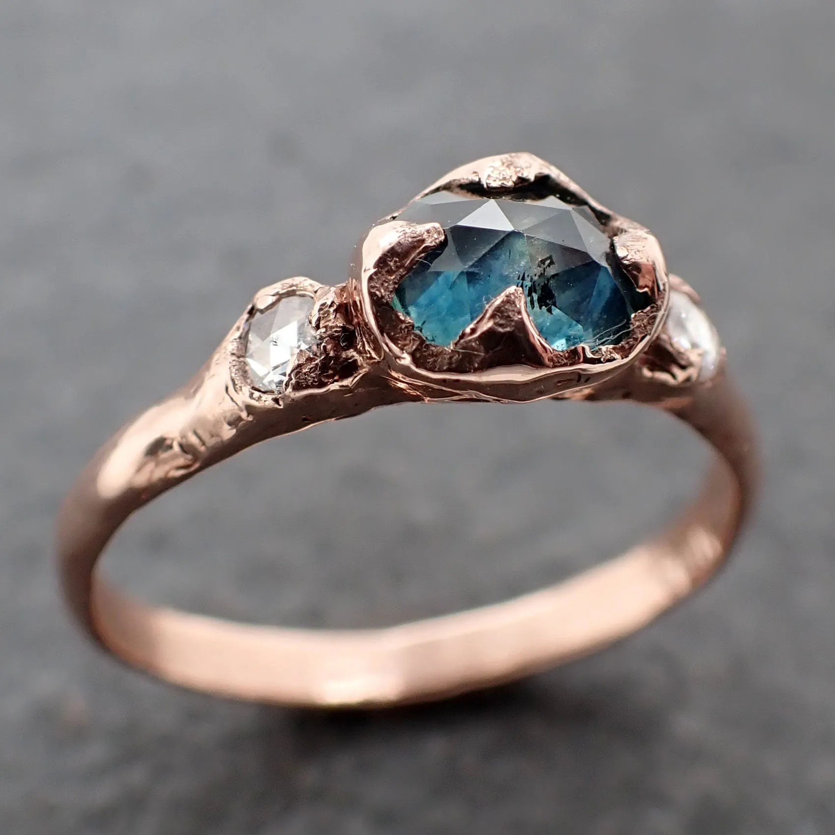 Fancy cut Montana blue Sapphire Rose gold Multi stone Ring Gold Gemstone Engagement Ring 3182