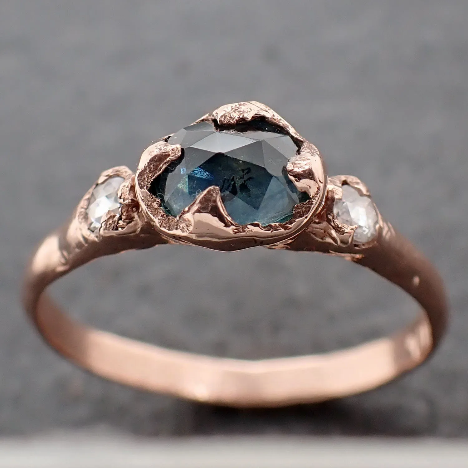 Fancy cut Montana blue Sapphire Rose gold Multi stone Ring Gold Gemstone Engagement Ring 3182