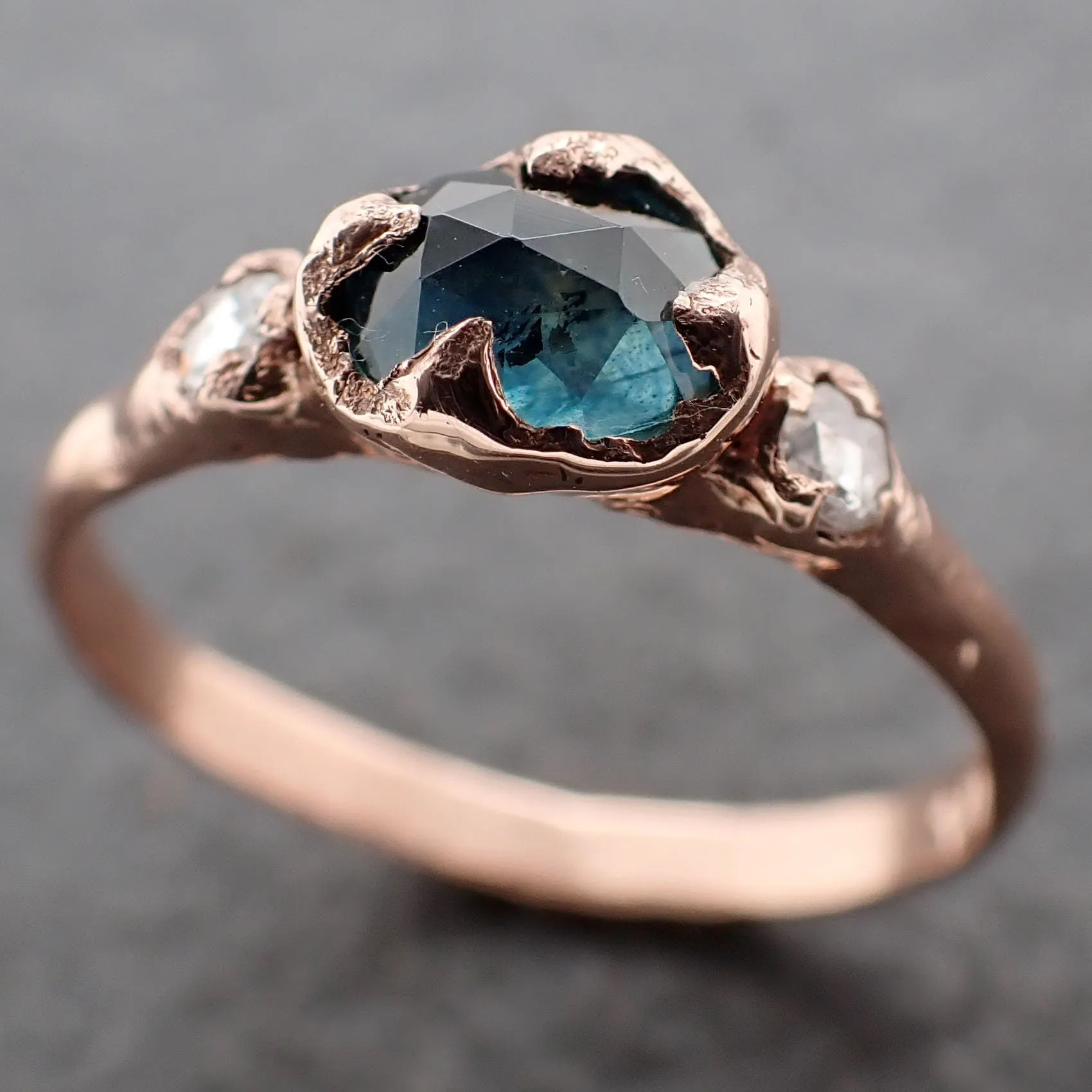 Fancy cut Montana blue Sapphire Rose gold Multi stone Ring Gold Gemstone Engagement Ring 3182