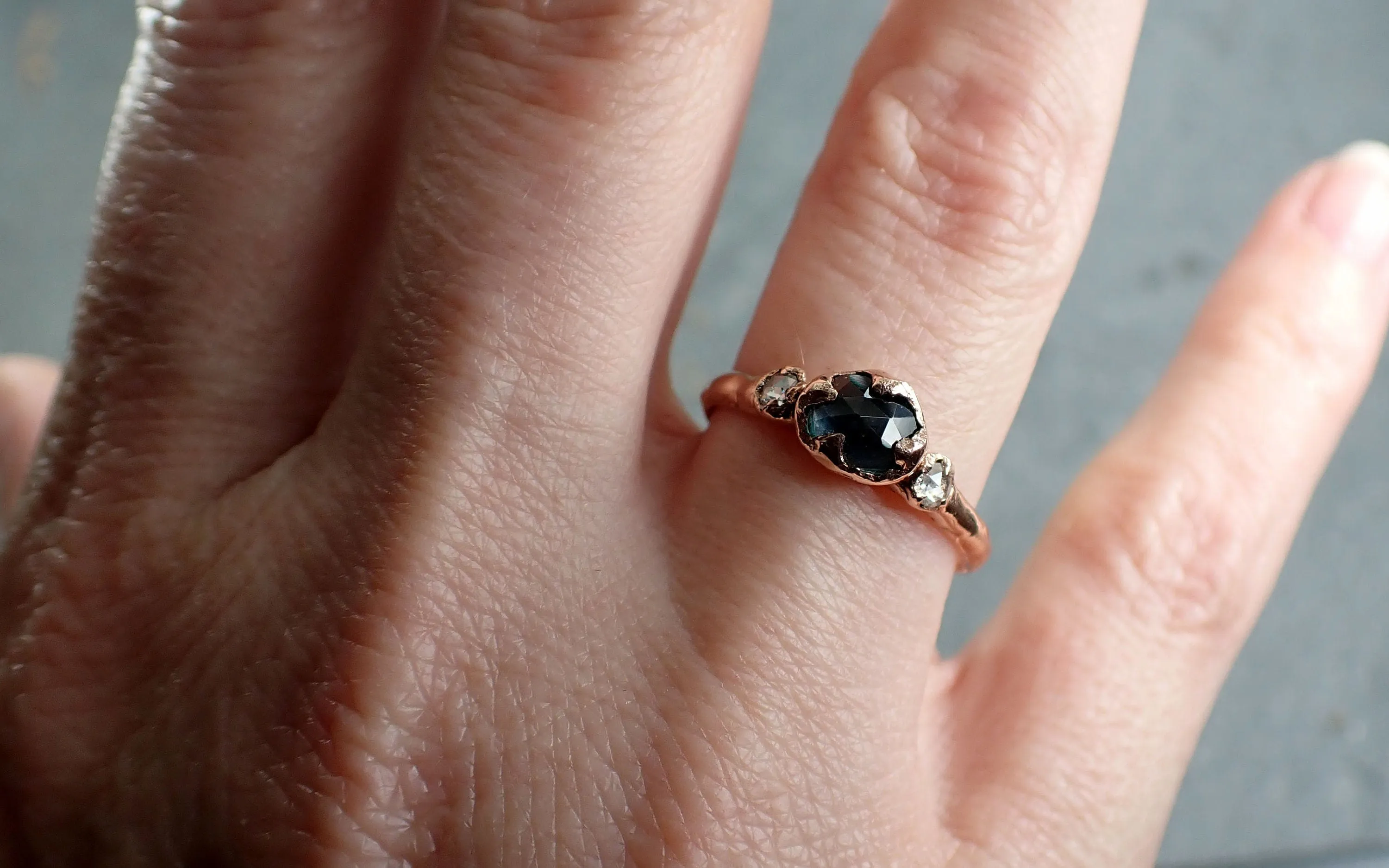 Fancy cut Montana blue Sapphire Rose gold Multi stone Ring Gold Gemstone Engagement Ring 3182