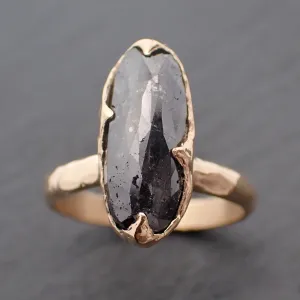 Fancy cut Salt and pepper Diamond Solitaire Engagement 18k yellow Gold Wedding Ring byAngeline 3289