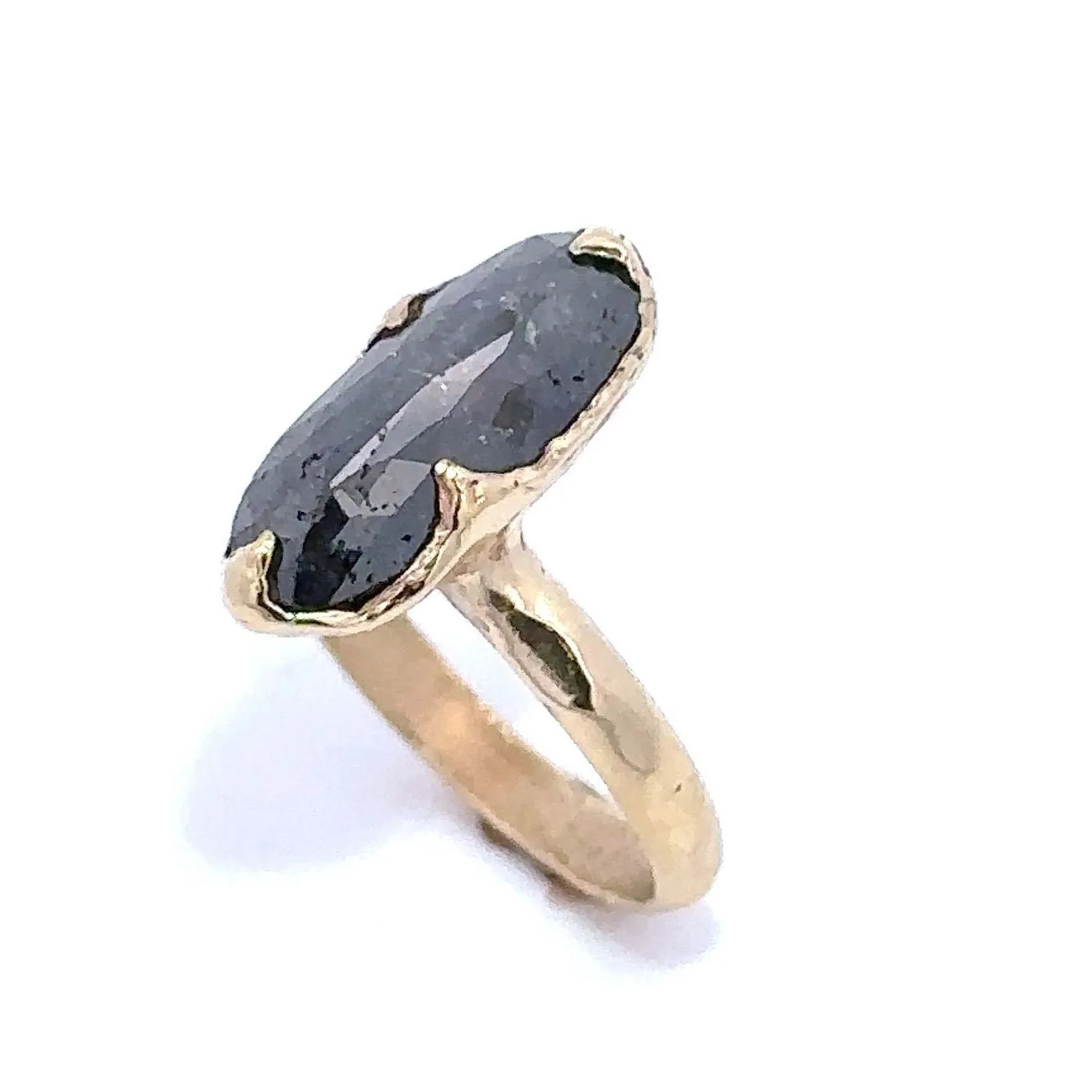 Fancy cut Salt and pepper Diamond Solitaire Engagement 18k yellow Gold Wedding Ring byAngeline 3289