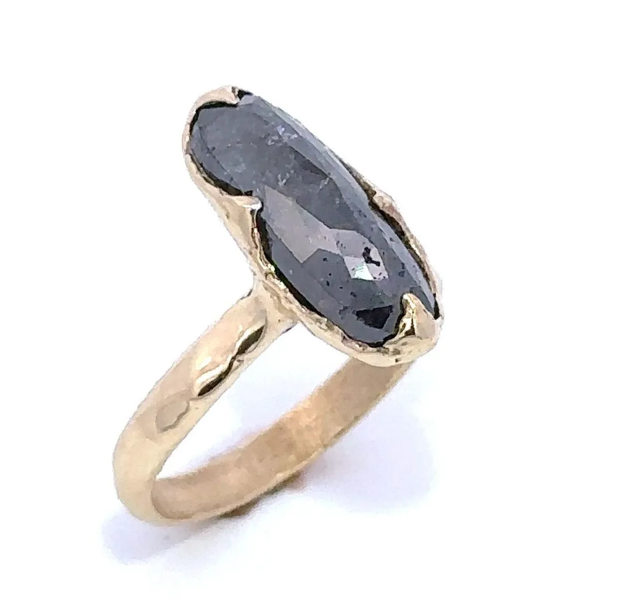 Fancy cut Salt and pepper Diamond Solitaire Engagement 18k yellow Gold Wedding Ring byAngeline 3289